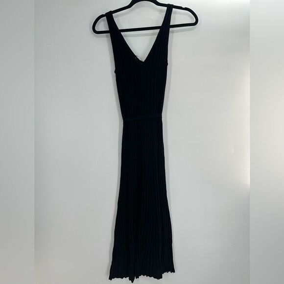 Banana Republic Sweater Dress Pleated Maxi Black Tie Waist Stretch Sz SP - Picture 6 of 11